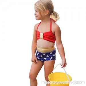 2pcs Baby Girl Halter Swimsuit Star Printing Bathing Suits Swimwear Bikini B07QFLR8XJ
